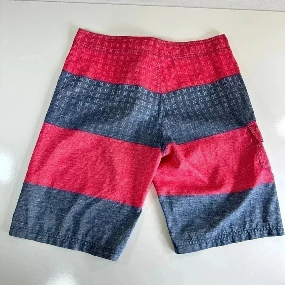 Hurley Red Blue Striped Men's Board Shorts Size 32 Swim Trunks Pocket Unlined - Picture 2 of 10